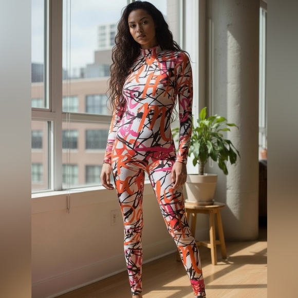 Pants - Colorful Abstract Print Bodysuit